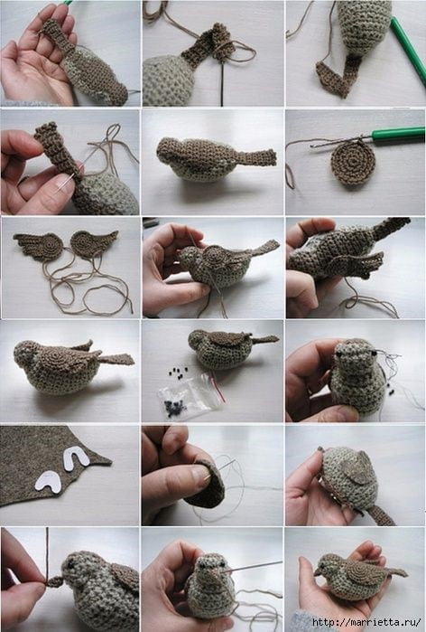 Sparrow in realistic crochet pattern