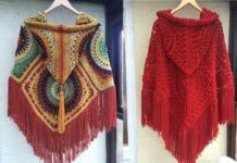 Step by step in crochet poncho hooded